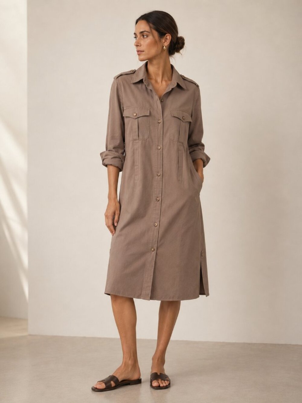 Willis & Geiger Wool Long Roll Sleeve Bush Dress Safari Sz 6